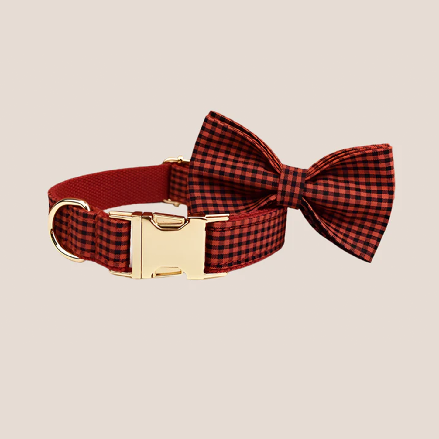 Personalized Pet ID Collar, Harness Leash & Accessories Set Red Checker