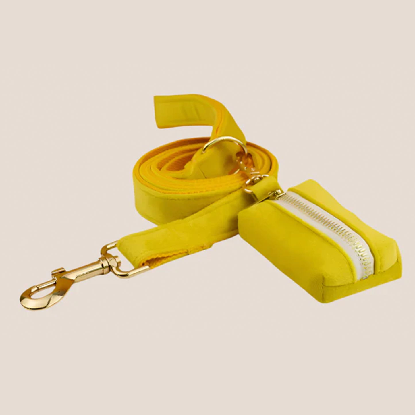 Personalized Pet ID Collar, Harness Leash & Accessories Set Yellow Velvet